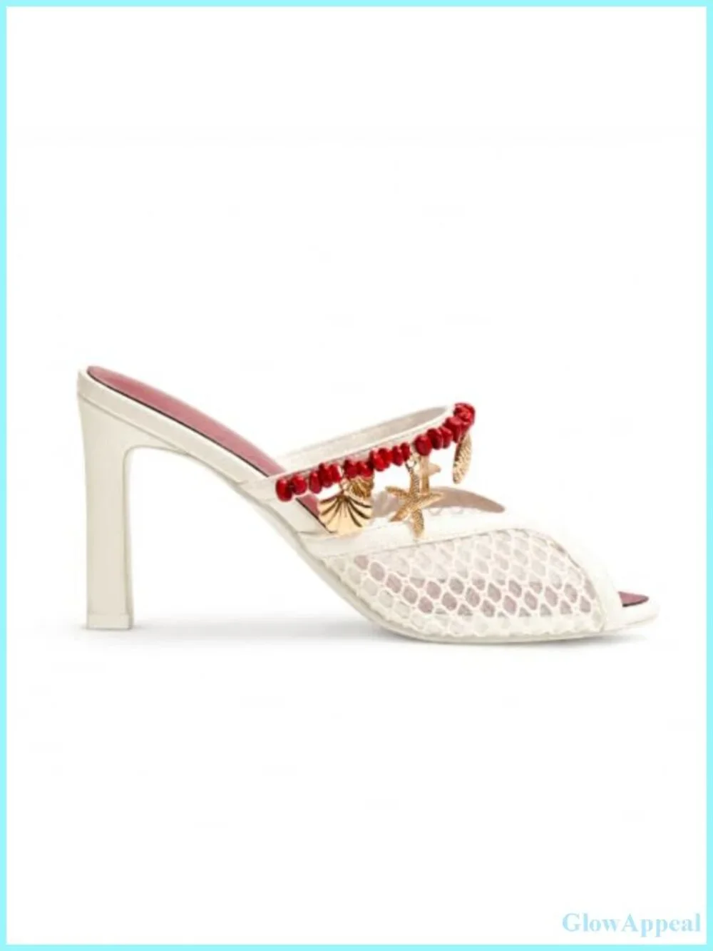 Women's Seashell Block Heel Mules Peep Toe Slip On Sandals Mesh Beach